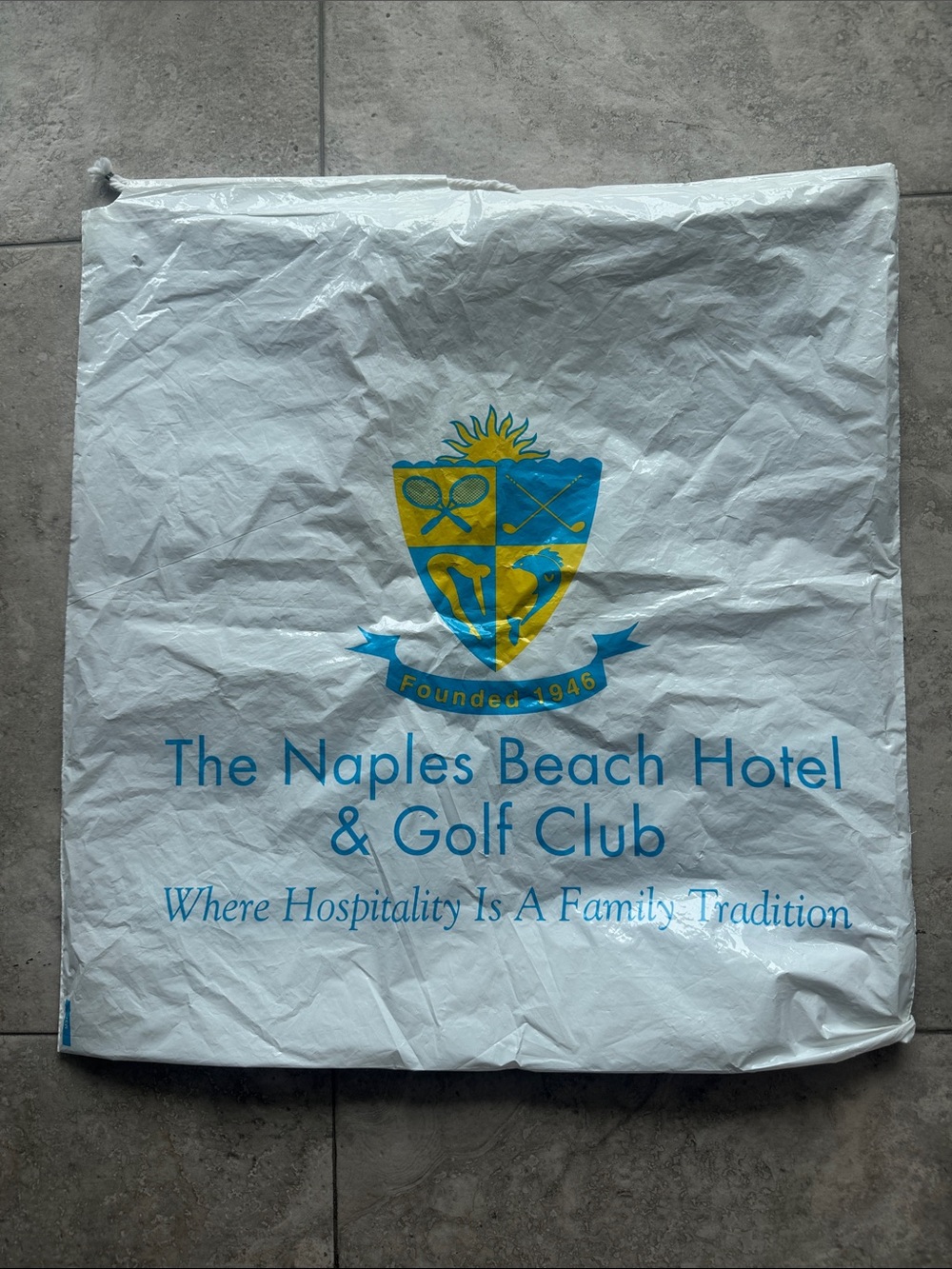 Naples Beach Hotel & Golf Club drawstring plastic bag. Hotel founded 1946 - 2022